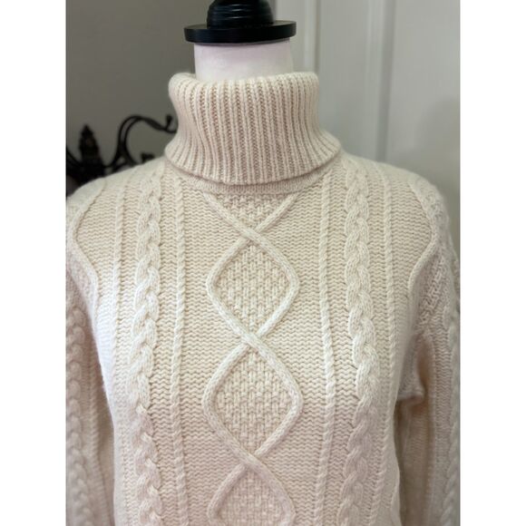 Eddie Bauer Wool Blend Cable Knit Turtleneck Sweater Ivory Women’s Size M - Picture 6 of 11